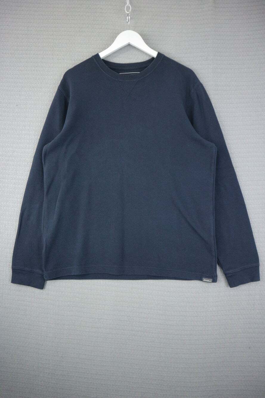Eddie Bauer Waffle Knit Long Sleeve Shirt Navy Mens Large